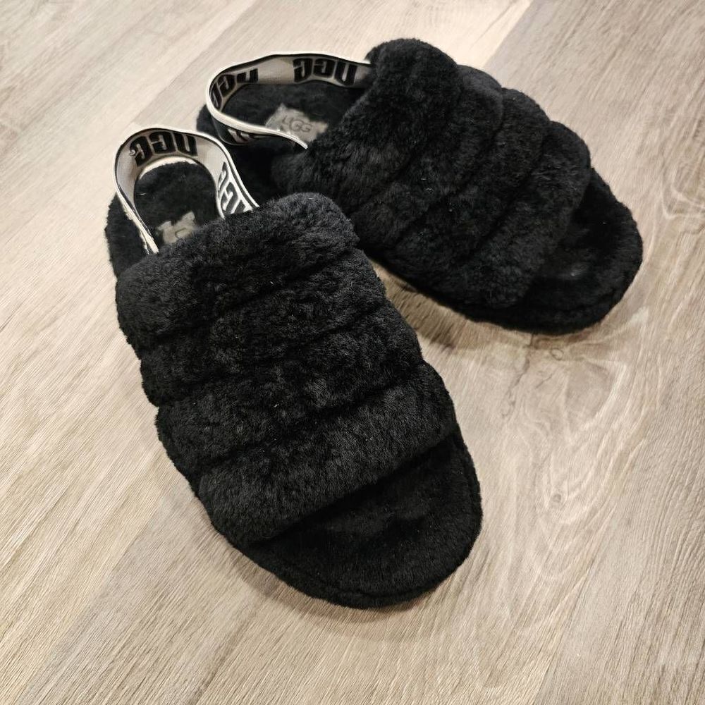 Ugg Fluff Yeah Sugar Black Slipper Slides size 6 Womens